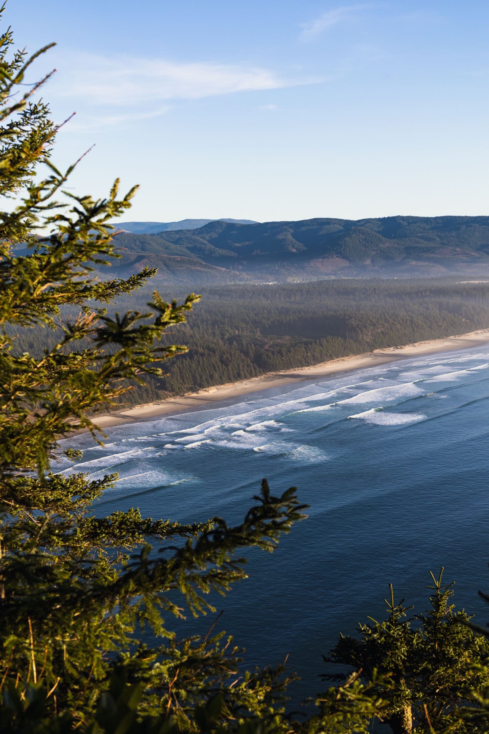 A view of the mountains and beach from Cape Lookout Trail